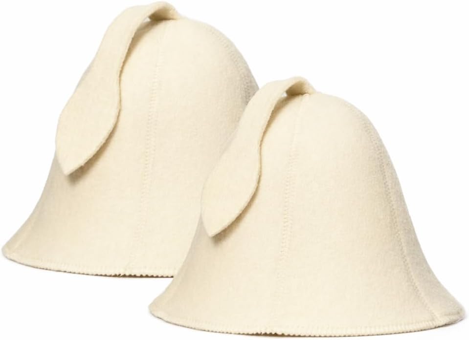 2 White Sauna Hats -100% Organic Wool Felt Hats for Russian Banya - Protect Your Head from Heat - English Sauna eBook Guide Included