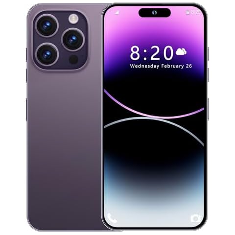 XUANMEIKE I14 ProMax Unlocked Cell Phones Android 13 Smartphone with Dynamic Island 6GB+256GB Mobile Phones 6.54" FHD Screen 50MP+13MP/5000 mAh/Dual SIM/Face ID(Purple) Cover