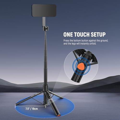 Image of NEEWER Basics 5.48' Magnetic Selfie Stick Tripod Compatible with MagSafe iPhone Android, Portable Travel Cell Phone Stand with Remote, One Button Unfold for Vlog Video Recording Streaming, PA989