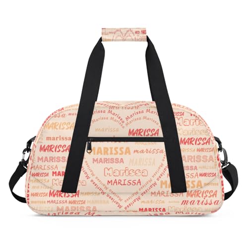 Personalized Kids Sports Duffel Bag with Name Custom Gym Dance Bag for Boys Girls Waterproof Weekender Overnight Bag for Travel Cheerleading Gymnastics Heart Orange Red