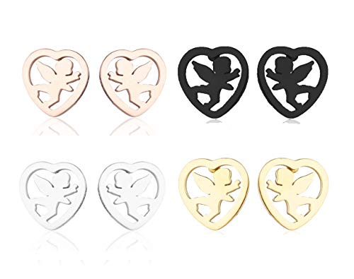 MixiuEuro Lot de 4 paires de boucles d'oreilles en forme de cœur en acier inoxydable plaqué or avec inscription « You Are the Angel In My Heart » Cover