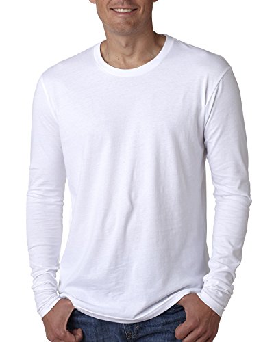 Next Level Apparel Men's Long-Sleeve Crew T-Shirt, White, Medium