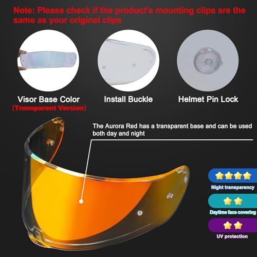 Image of PSLER Sedici Strada 2 Visor - Sedici Strada 2 and Strada 3 Face Shield Motorcycle Helmet visor Accessories Replacement for LS2 FT2 VECTOR Sedici Strada 2 Strada 3 FF801 FF397,Transparent Red