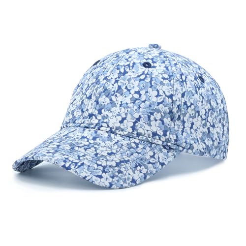 QECEPEI Floral Baseball Cap Cotton Dad Hat Adjustable Print Ball Cap for Women Blue