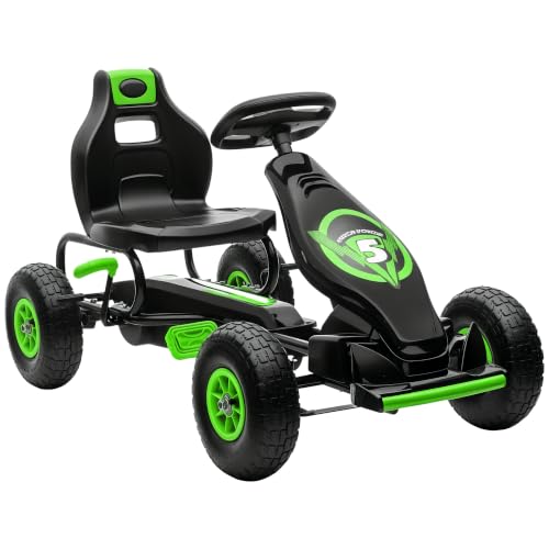 HOMCOM Gokart mit 3-Stufig Verstellbarem Sitz f&uuml;r 5-12 Jahre bis 50 kg Gr&uuml;n