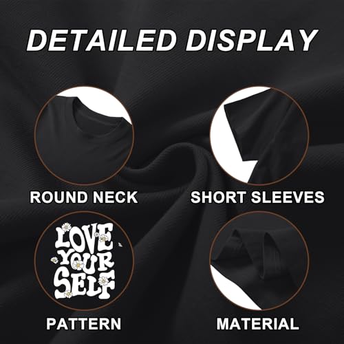Image of Cute Shirts for Girls Graphic Tees Tweens Tshirts for Kids Girls Short Sleeve Shirt Preppy Summer Tops Clothes(Black,130)