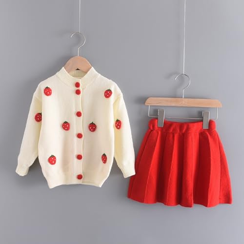 Toddler Girls Sweater Outfits Strawberry Embroidered Knit Cardigan & Pleated Skirt Set Baby Cute Knit Sweater A Line Skirt2