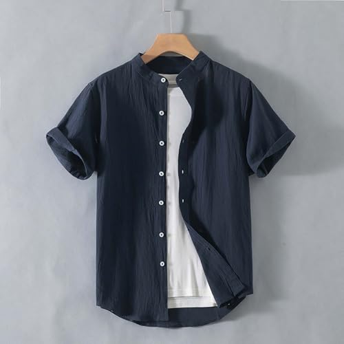 Mens Linen Shirts Summer Casual Button Down Lapel Collar Work Office Shacket Jackets Short Sleeve Flowy Boho Beach Tees2