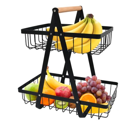 YOPEUC 2 Stockig Obstschale Etagere mit Holzgriff, Obstkorb Etagere Obst Etagere 2 Stöckig mit Schraubendreher, Metall Schwarz Obstschalen mit Griff für Obst, Snacks zu Hause, Gemüse, Küche, Büro YOPEUC 2 Stockig Obstschale Etagere mit Holzgriff, Obstkorb Etagere Obst Etagere 2 Stöckig mit Schraubendreher, Metall Schwarz Obstschalen mit Griff für Obst, Snacks zu Hause, Gemüse, Küche, Büro
