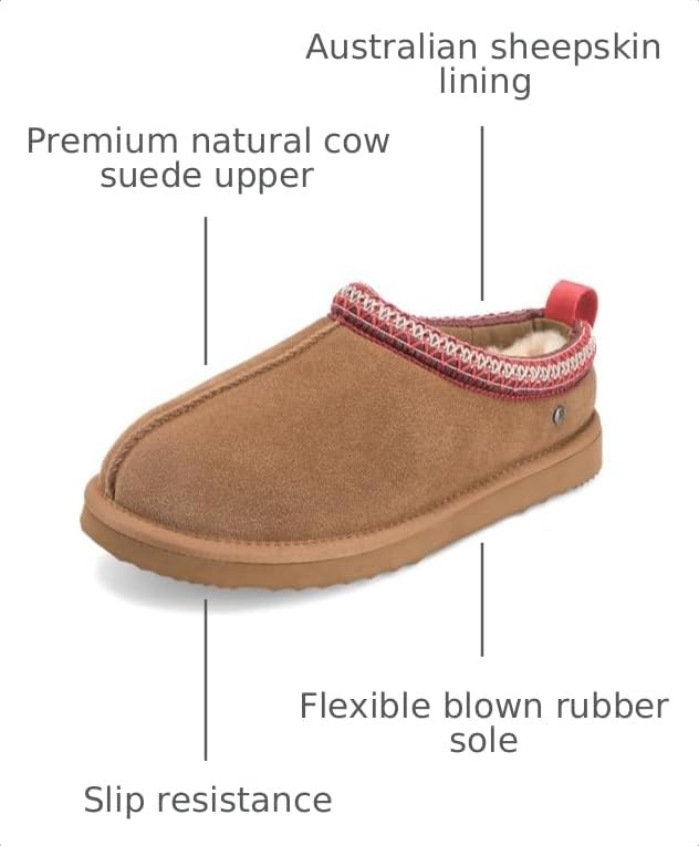 Image of Women's Shearling Slippers Genuine Leather with Rubber Sole, Sheepskin Fuzzy Indoor Outdoor Shoes for Home, L25608 CHES 8US