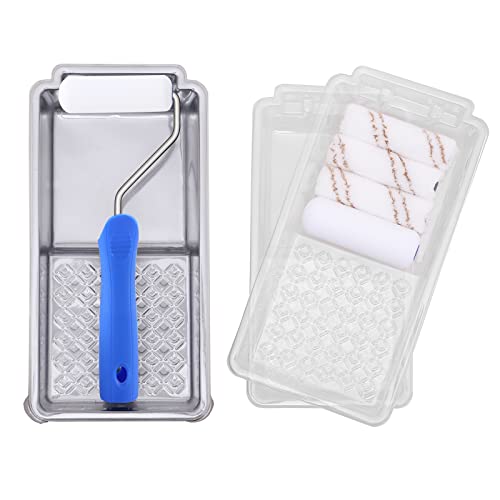 Paint Roller, Mister Rui 4 Inch Small Paint Roller Set, High Density Foam Roller Covers, Microfiber Paint Roller, Paint Tray And Frame(Pack Of 9), Mini Rollers For Painting Walls #TOP4