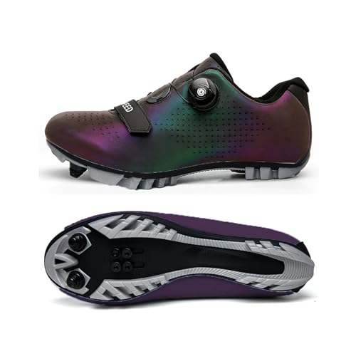 ENEN Zapatillas de Ciclismo para Hombre Mujer, Encaje Giratorio MTB Zapatos 39-46EU Bicicleta de Montaña, Zapatillas de Bicicleta de Carretera Compatibles SPD Lock (Azul Degradado,47)