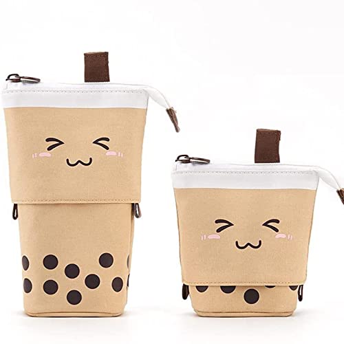 Cute Pencil Case, Standing Pen Holder Telescopic Pencil Pouch, Telescopic Holder Pop Up Stationery Case, Stand-Up Retractable Transformer Bag, Kawaii Pencil Case for Teens Girls(Brown)