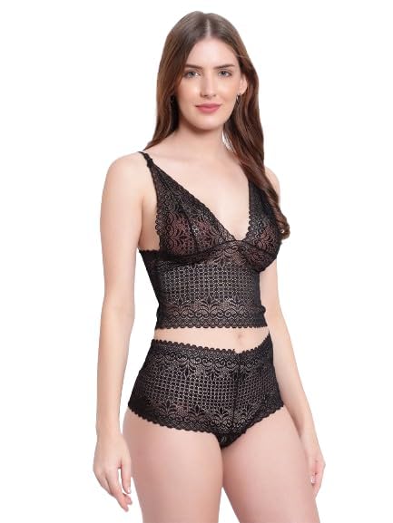 divalino See Through Lingerie for Women – Sheer Lace Mesh Bra & Panty Set, Transparent Erotic Nightwear, Black See-Through Babydoll Lingerie – Sultry Bedroom Intimate Wear-picture-43