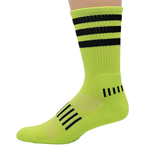Neon Yellow and Black Triple Stripe Performance Crew Socks2