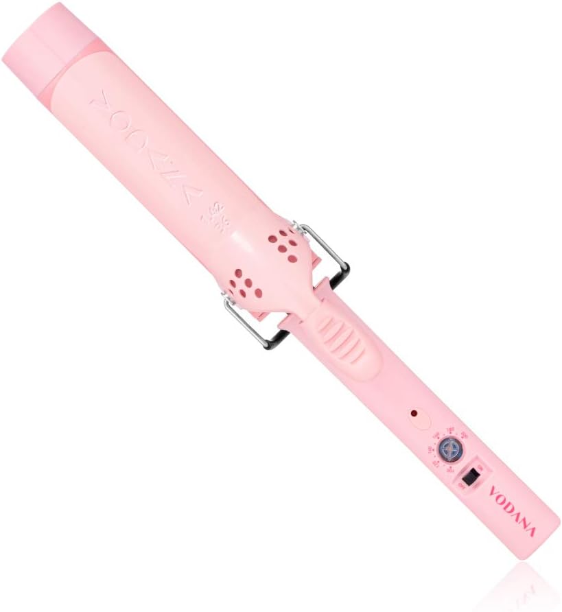 VODANA Professional GlamWave Plus Ceramic Curling Iron, Free Voltage, Natural Curls, Medium Barrel Hair Curler, Curling Wand (1.42 inch, Pink)
