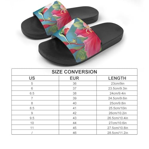 Hummingbirds Red Flower Hibiscus Non Slip Slides Sandals for Women Men Quick Drying Shower Shoes for Bathroom Pool Beach2