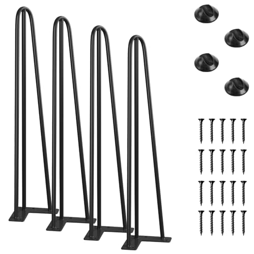 SMARTSTANDARD 18 Inch Hairpin Table Legs 3 Steel Rods 1/2 Inch Pipe Diameter 800lbs Load Capacity Mid-Century Style for Coffee Table Side Table Night Stand (Black 4PCS)