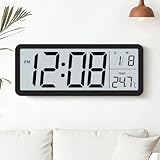 Venchin Orologio da parete digitale grande: moderno orologio da parete con indicatore di temperatura, funzionamento a batteria, retroilluminato, 12/24HR, 30 cm, orologio digitale da parete per