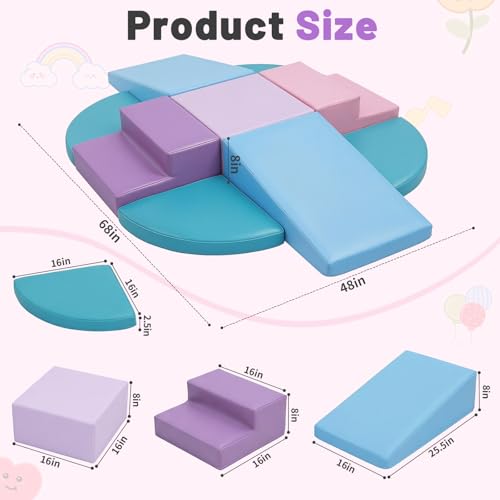 Image of TODIBY 9-Piece Climbing Toys for Toddlers: Soft PU Leather Foam Blocks - Baby Climb and Crawl Activity Blocks - Kids Play Gym Equipment Indoor for Development(Macaroon)