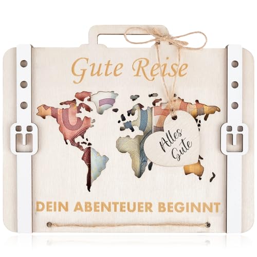 ARTREE Holz Geldgeschenk Reise Kreatives Geldgeschenk Verpackung im Koffer-Design mit Weltkarte Abschiedsgeschenk für Urlaub Auslandsreise Work & Travel Reise Gutschein Verpackung