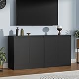 Housoul Buffet Cabinet with 4 Doors, Coffee Bar Cabinet with Adjustable Shelf, Modern Kitchen Buffet Sideboard for Living Room, Kitchen, Black [2-Set]