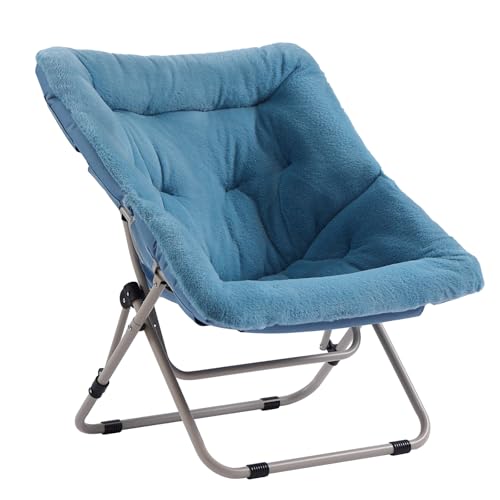 Furlide Saucer Chair, Comfy Bedroom Chairs, Oversized Folding Faux Fur
