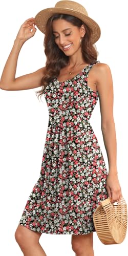 Image of Akihoo Women Summer Casual Sleeveless Midi Plain Pleated Tank Vest Dresses