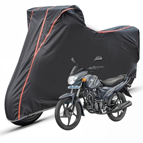 Image of Two Wheelers Bike Body Cover Compatible for Suzuki Hayate EP, UV Resistant, Dustproof, Triple Stitched, Elastic Bottom, Red Piping Motorcycle Cover (Black, Pack of 1)