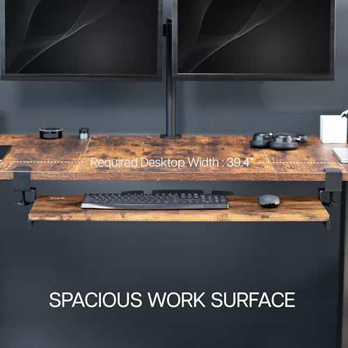 Image of VIVO Vintage Brown Large 34 x 11 in Under Desk Keyboard Tray, MOUNT-KB15EN | Keyboard Tray for Typing, Slide Out Platform, Rustic, Extra Sturdy C-Clamp Mount System, Computer Drawer, Black Frame
