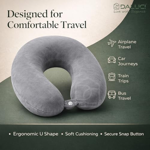 Image of DALUCI Travel Neck Pillow for Airplane Travel | Soft U Shape Head Support for Car Train Bus | Comfortable Neck Rest Pillow (Grey, Neck Pillow)