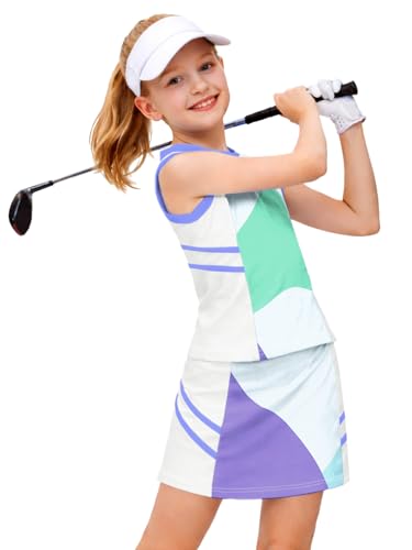 Image of AOBUTE Girls Tennis Golf Outfit Tank Top and Skirt with Shorts Set 4-12 Years
