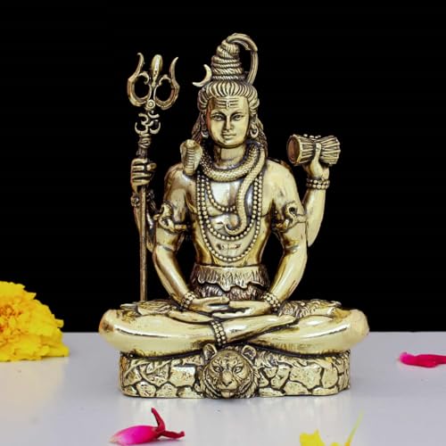 Image of Brass Lord Shiva Statue | 5 inch Shiv Padmasana Sitting Murti Hindu God Idol Figurine Perfect for Decoration Puja & Gifting Purpose Sculpture (Weight- 340gm)