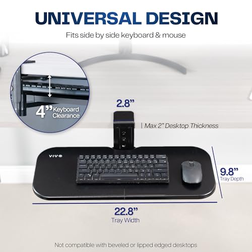 Image of VIVO Clamp-on 23 x 10 inch Rotating Computer Keyboard and Mouse Tray, Extra Sturdy Desk Swivel Clamp, Ergonomic Typing, Black, MOUNT-KB04CB