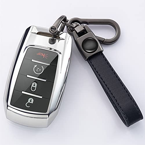 Tsisun Smart Key Fob Cover Case for 2019-2021 Dodge RAM 1500 2500 3500 4500 5500 3 4 5 6 Button Protector Interior Accessories, silver cover