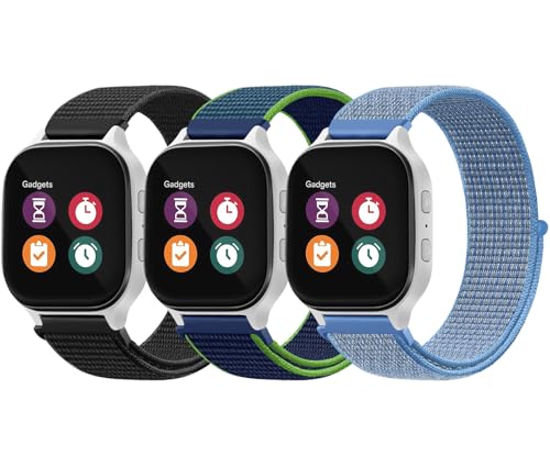 GEAK 3 Pack Kids Nylon Strap Compatible with Gizmo Watch 3 2 1/Gabb Watch 3e 3 2 1 Band Replacement, 20mm Quick Release Solo Loop Cute Stretchy Compatible with Gizmo Watch Band for Kids Boys Girls