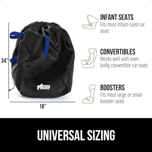 Image of GORILLA GRIP Car Seat Travel Bag for Airplane Gate Check, Easy Carry Padded Backpack Bags Cover Carseats, Infant Baby Carriers and Toddler Booster Seats for Airport, Child Air Travels Essential, Blue