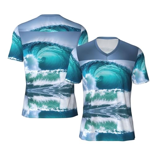 Ocean Wave Men's Team Sports Apparel Football Jersey V-Neck Short Sleeve Loose Fit Athletic Jersey Black