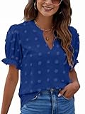 Blooming Jelly Women's Puff Sleeve Casual Tops Fashion Polka Dot Blouses Dressy Ladies Summer Tops (Small, Royal Blue)