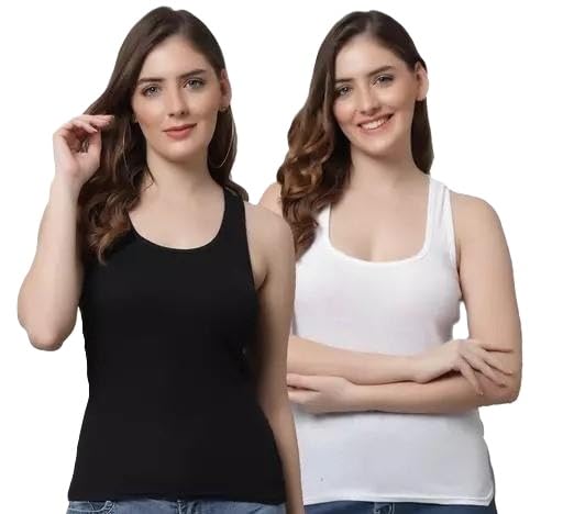 Women Cotton Blend Camisole Top Pack of 2 Sleeveless Tank Top with Spaghetti Straps Comfortable Inner Slip for Girls & Women-image-34