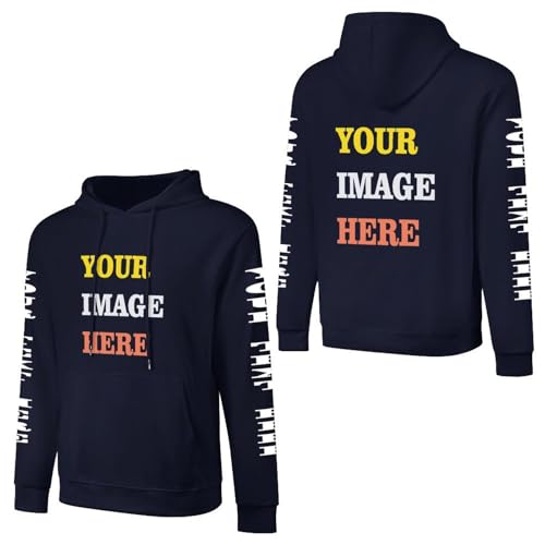 FAIRWHALE Customizable Unisex Hoodie Premium Cotton DIY Print Front & Back Customized Photo for Personal Style Navy Blue