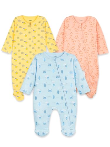 Image of Kidbea Organic Cotton Unisex Baby Romper Soft Breathable Full Sleeve Zipper Footed Bodysuit for Newborn & Infant Kids Sleepwear