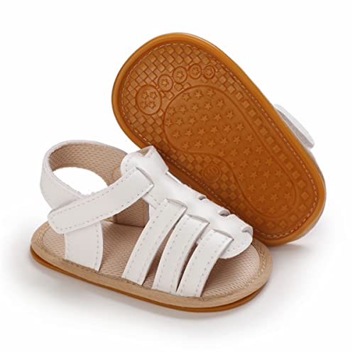 Timatego Infant Baby Girls Sandals Non Slip Soft Sole T-Strap Flip Flops Toddler First Walker Crib Dress Shoes 3-18 Months(12-18 months toddler 14 white)