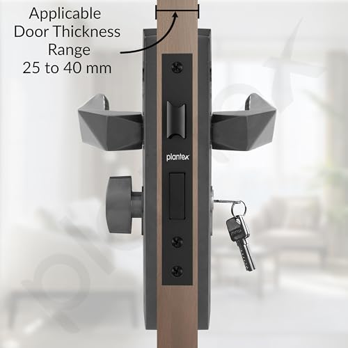 Image of Plantex Door Lock for Home /6-Lever Lock Mechanism with 3 Years of Warranty /Heavy-Duty Door Lock Handle Set with 3 Keys, Brass Lock Body & Cylinder - (8129-Grey)