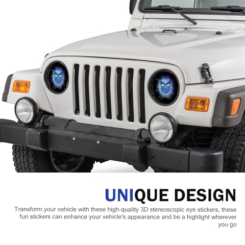 Image of 2 PCS Car Beast Eyes Decals, 3D Stereo Beast Eyes Stickers, Waterproof J-eep Round Light Decal, Cool Beast Eyes Light Decoration Stickers, Suitable for Wrangler and Most Car (Blue Animal Eyes)