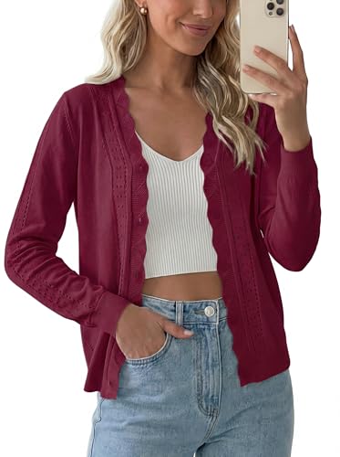 PrinStory Womens Cardigan Sweaters Long Sleeve Casual Button Down V-Neck