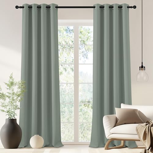 NICETOWN Blackout Drapery Curtain Panel 90 inches Long - Window Treatment Thermal Insulated Grommet Blackout Curtain/Drape for Bedroom Living Room (Sage Green, 1 Panel, 46 by 90 inches)