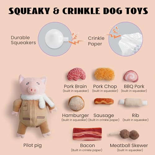 Nocciola 9-in-1 Quieschendes Hundespielzeug mit Knister, Lustiges Schwein Spielzeug für Hunde, Unzerstörbares Hunde Kuscheltier, Interaktives Kauspielzeug für Welpen, Kleine, Mittel, Große Hunde