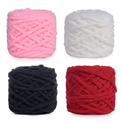 Laine à Tricoter,Goomp 4 Pack 100g Laine Crochet Pelote de Laine a Tricoter pour Projets de fil Faisant des Boules en Peluche à la Main Sacs Pulls Chaussures Chapeaux Pulls Couvertures Echarpes Cover