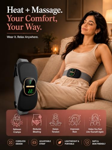 Image of Comfytemp Period Cramp Relief Massager with 3 Heat & 3 Massage Modes, Portable Cordless Electric Heating Pad for Pain Relief, Back & Belly Heating Belt with LED Display, Rechargeable Menstrual Device